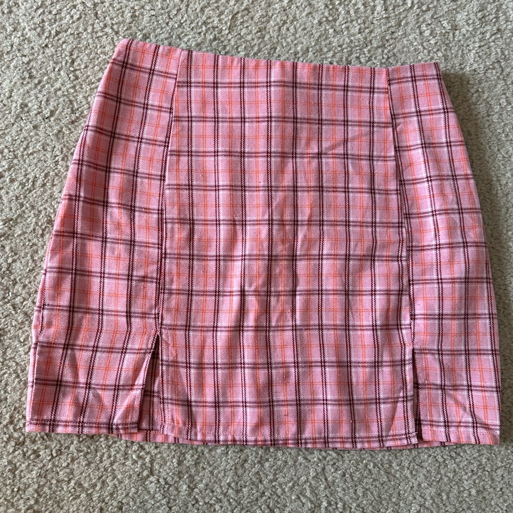 WDIRARA Women's Plaid Skirt High Waist Split Front Zip Up Mini Bodycon Skirt